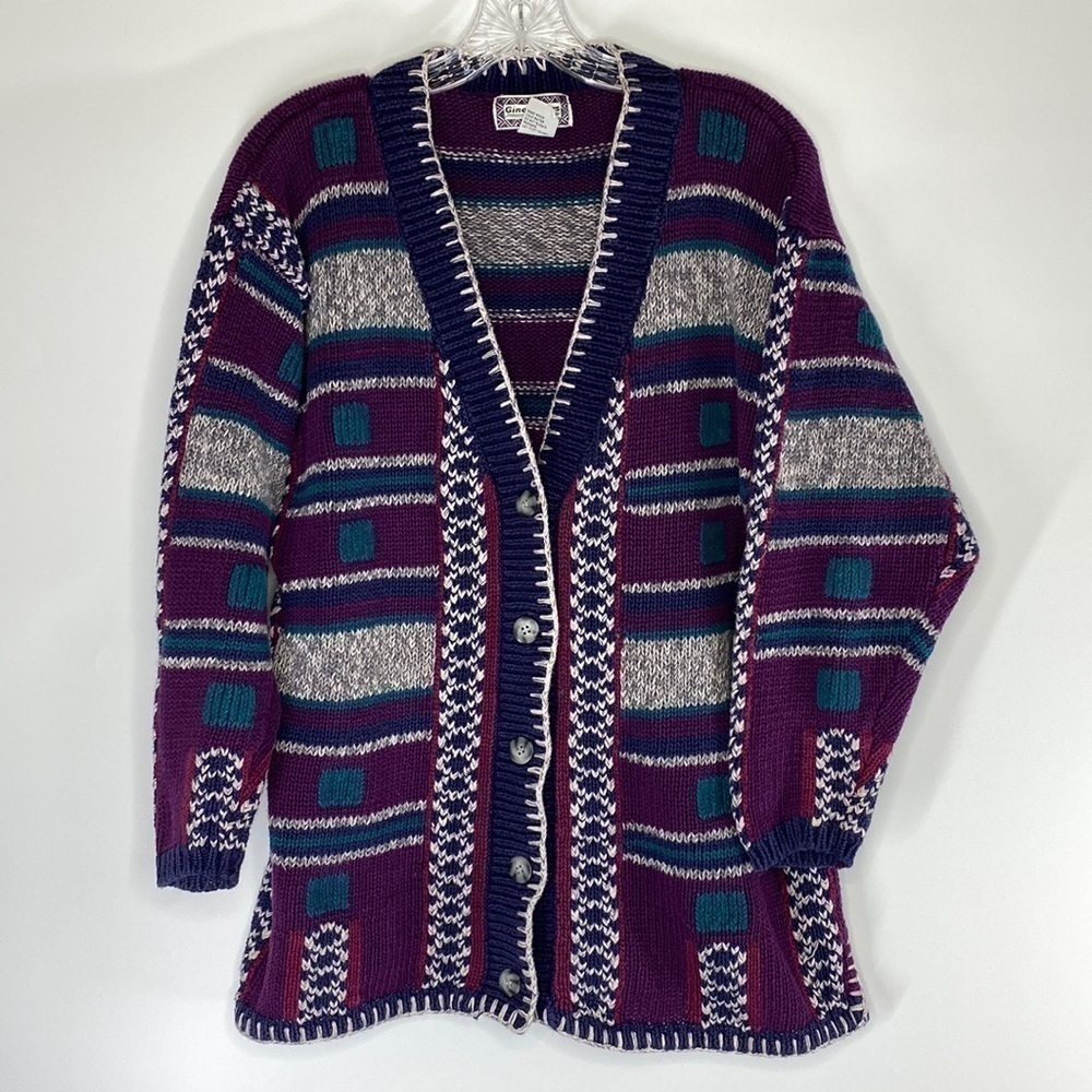 Gina Peters Purple Knit Button Front Cardigan Sweater 90s Medium